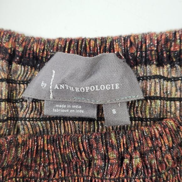 Anthropologie Shimmer Puff Sleeve Smocked Cropped Peplum Top Small Cocoa Brown - Picture 7 of 12